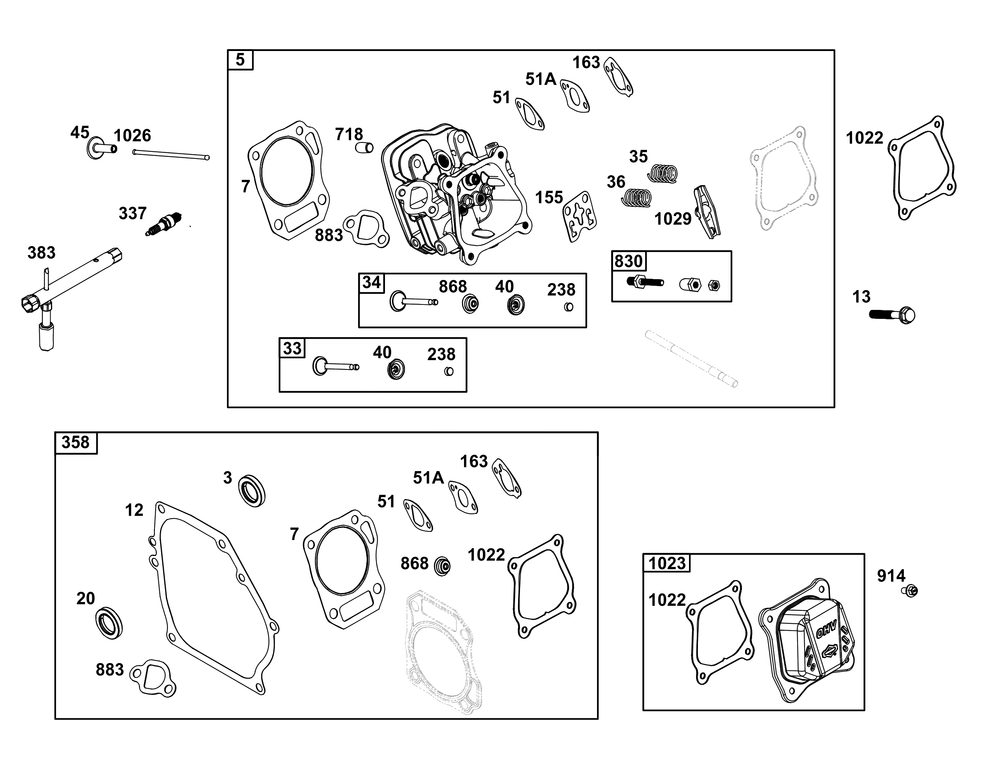 Cylinder Head Group Diagram and Parts List for 130G32-0005-H5 100000 - 19Z999 Briggs and Stratton Engine